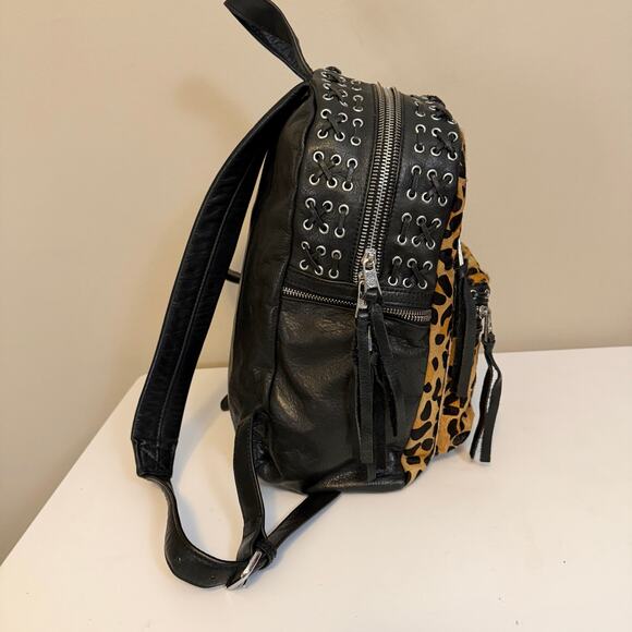 ASH Backpack Leather Leopard Print Cow Fur Bag Black Punk Rock Grunge Moto Indie main image 6